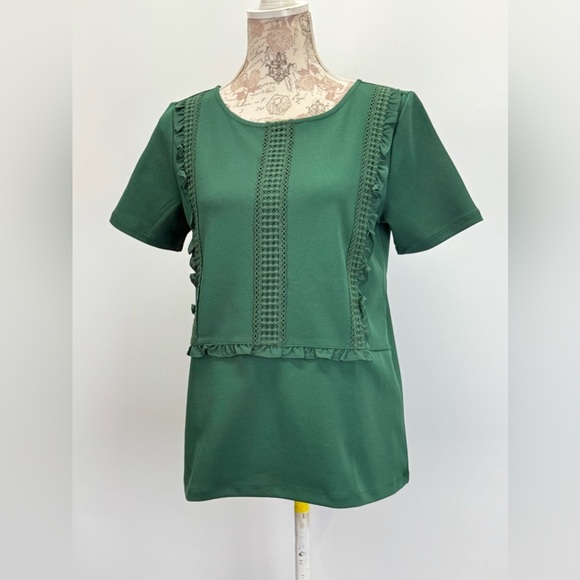 ANN TAYLOR Hunter green ruffle front short sleeve top size S - Picture 5 of 12